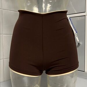 Reversible Hi-Waist/Roll Top Dance Shorts S Dk Brn/Cream NWT